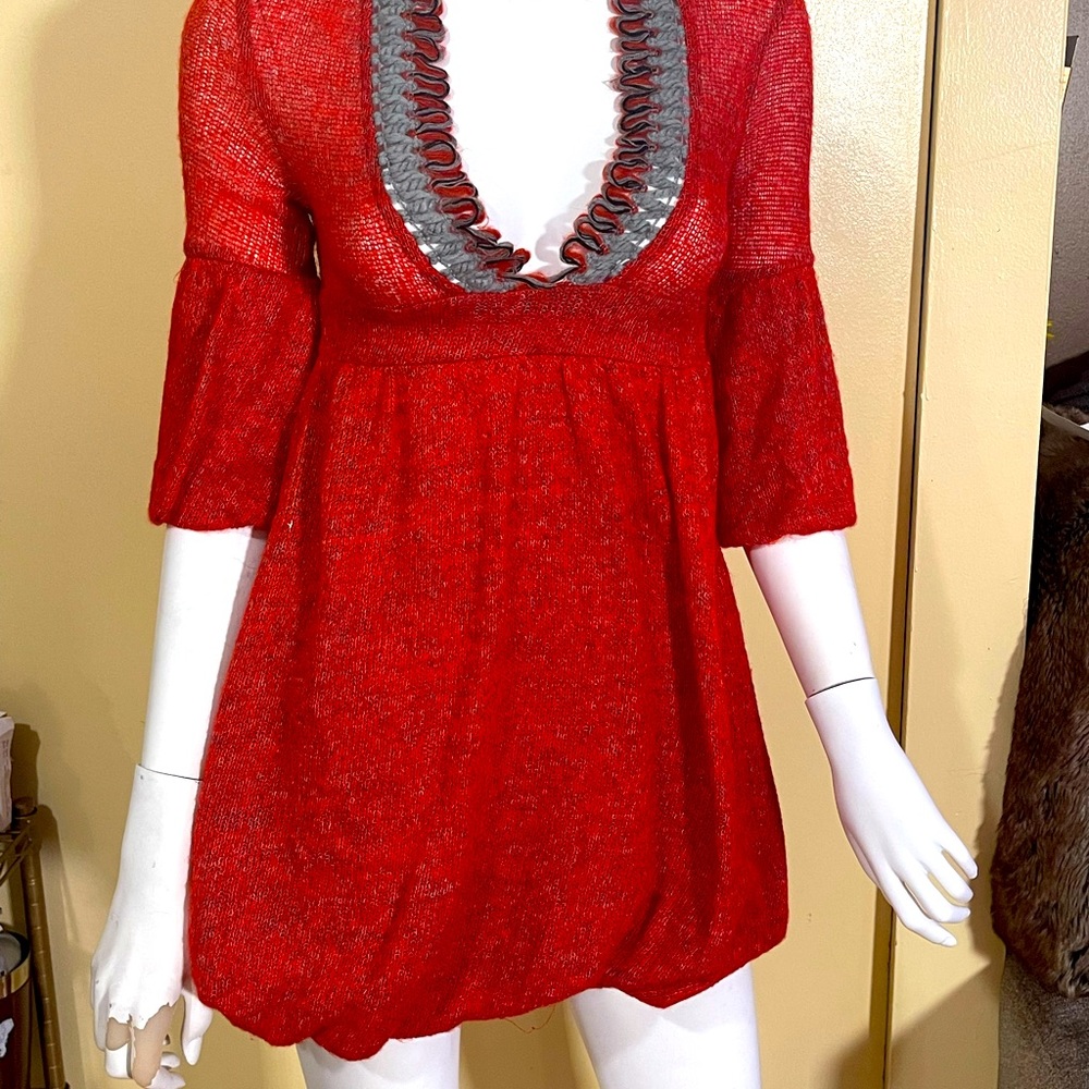 Plunge neckline mini sweater dress